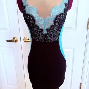 Buffalo David Bitton Black and Turquoise Trim with nude mesh.